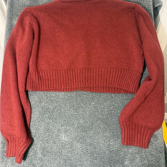 Women's Red Christmas Cardigan Sweater with Green Accents - Picture 2 of 4